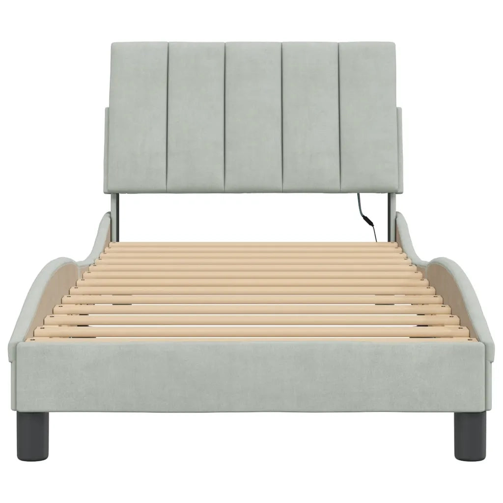 Giroletto con LED senza Materasso-Struttura Letto Hanko Grigio Chiaro 90x190 cm in Velluto