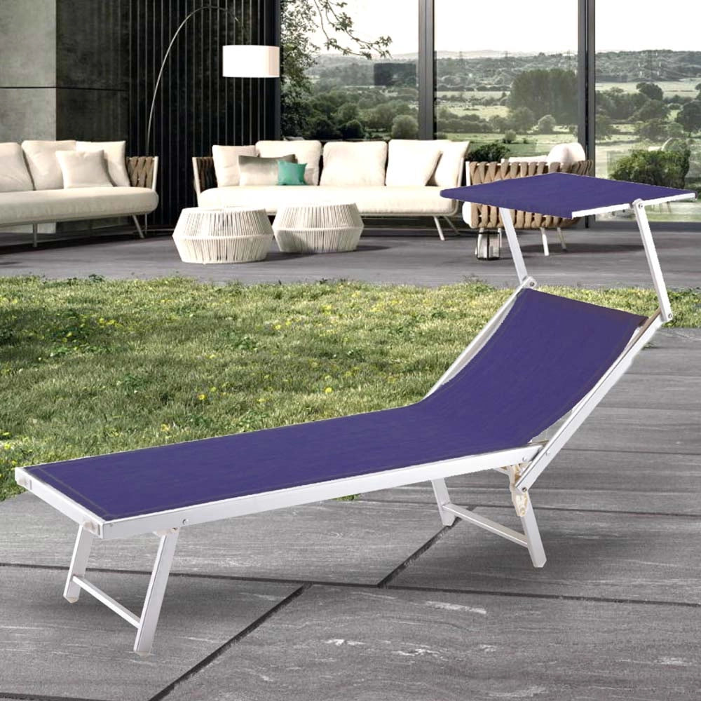 Lettino Prendisole Lido Alluminio con Parasole Piscina Mare Giardino Blu Melange