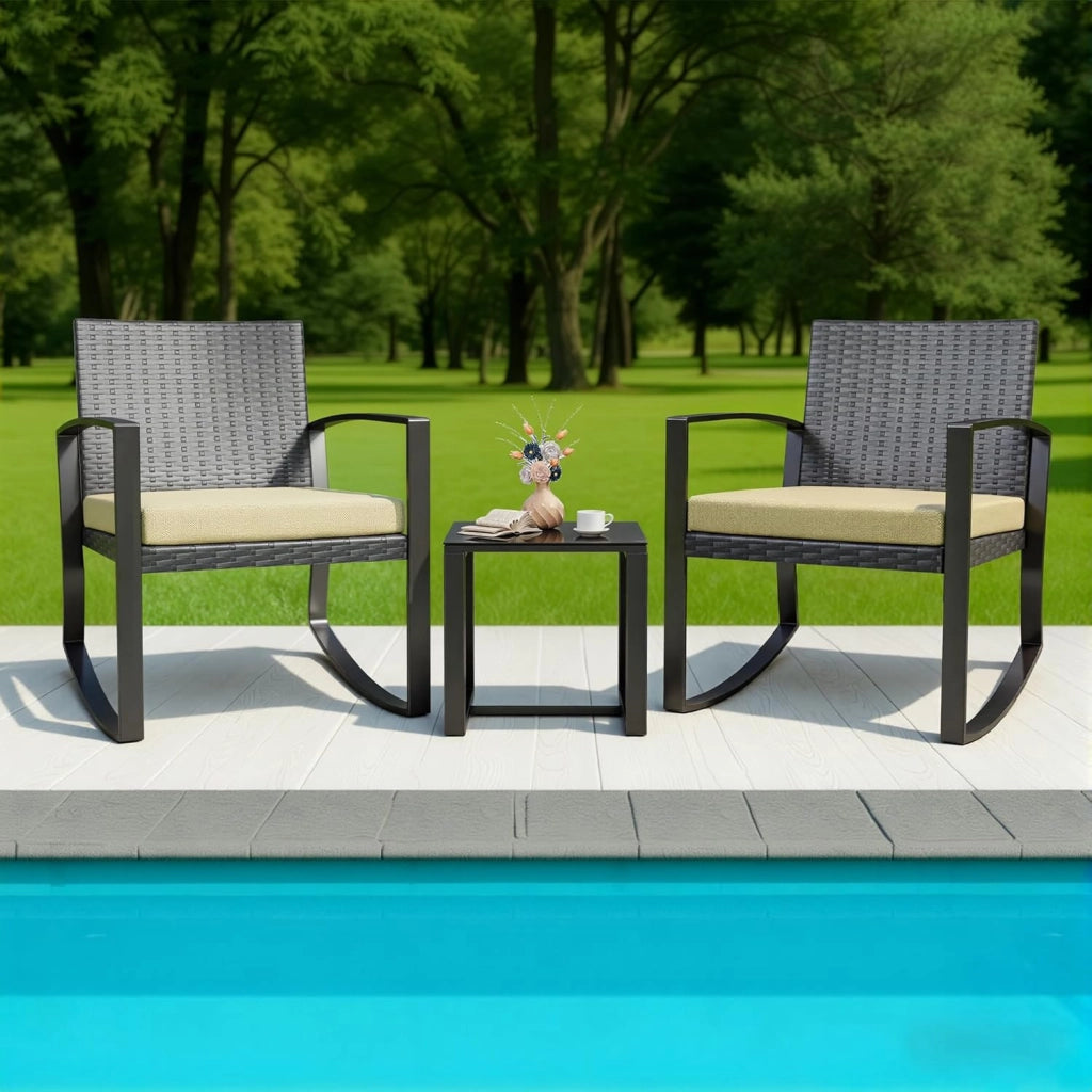 Set di Mobili da Balcone,Set Tavolino e Sedie da Giardino,Set di Mobili da Giardino in Rattan,2 Sedie da Esterno e 1 Tavolino,per Giardino Cortile Piscina (Beige)