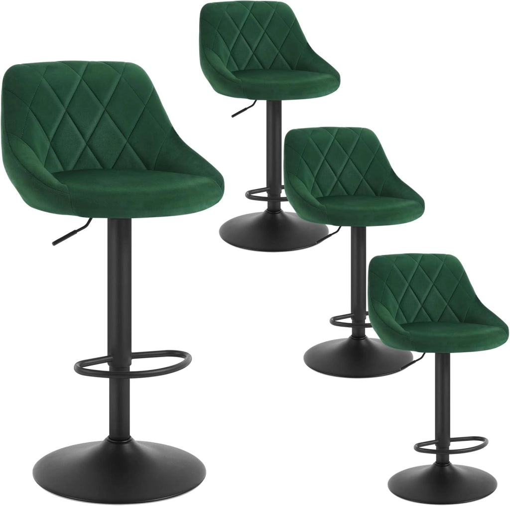 4x Sgabelli da Bar Moderni Girevoli Sedia Cucina Alta con Schienale Quadrato Senza Braccioli Altezza Regolabile in Velluto Verde Scuro BH219dgn-4