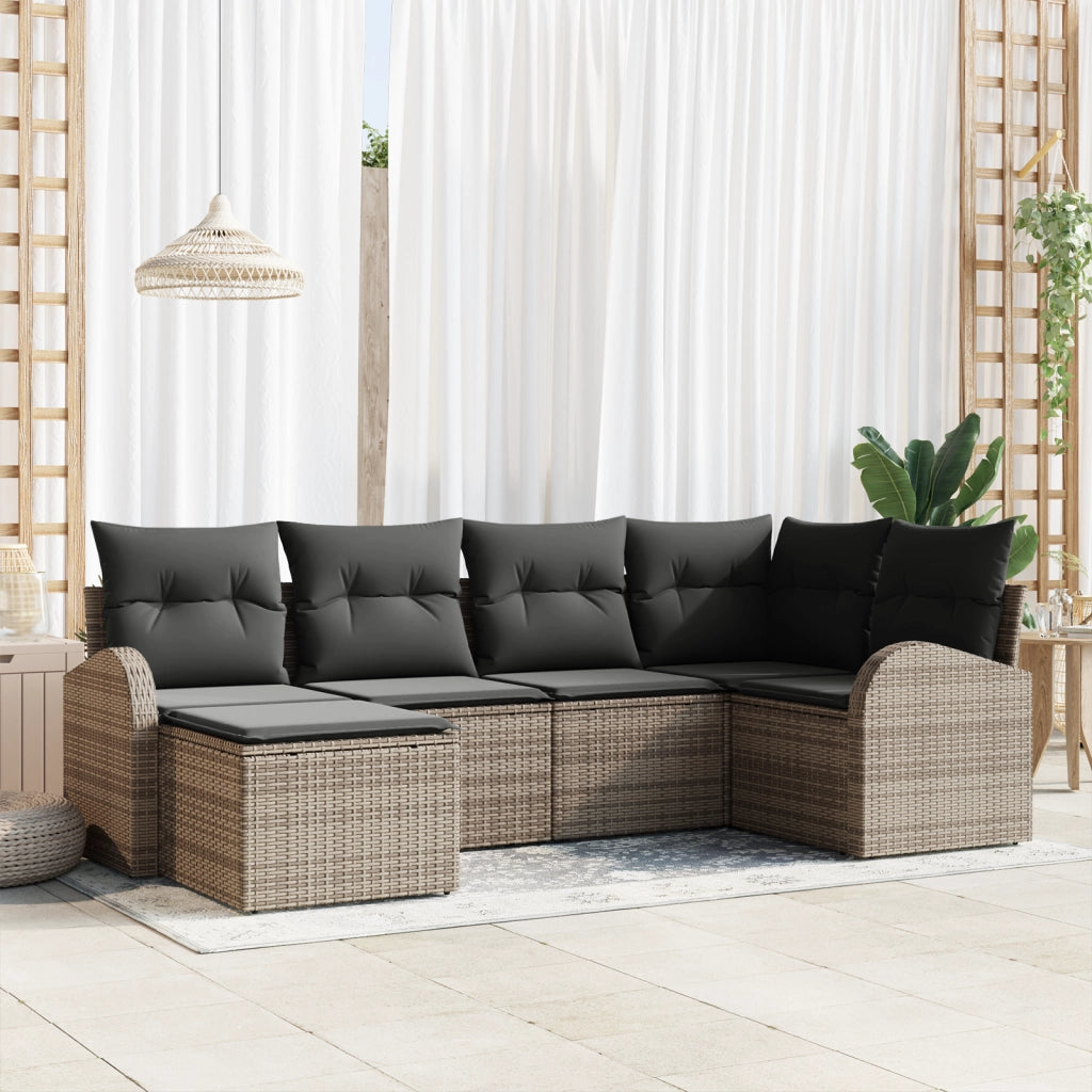 Set Divano Giardino 6 Pezzi con Cuscini Grigio Polyrattan