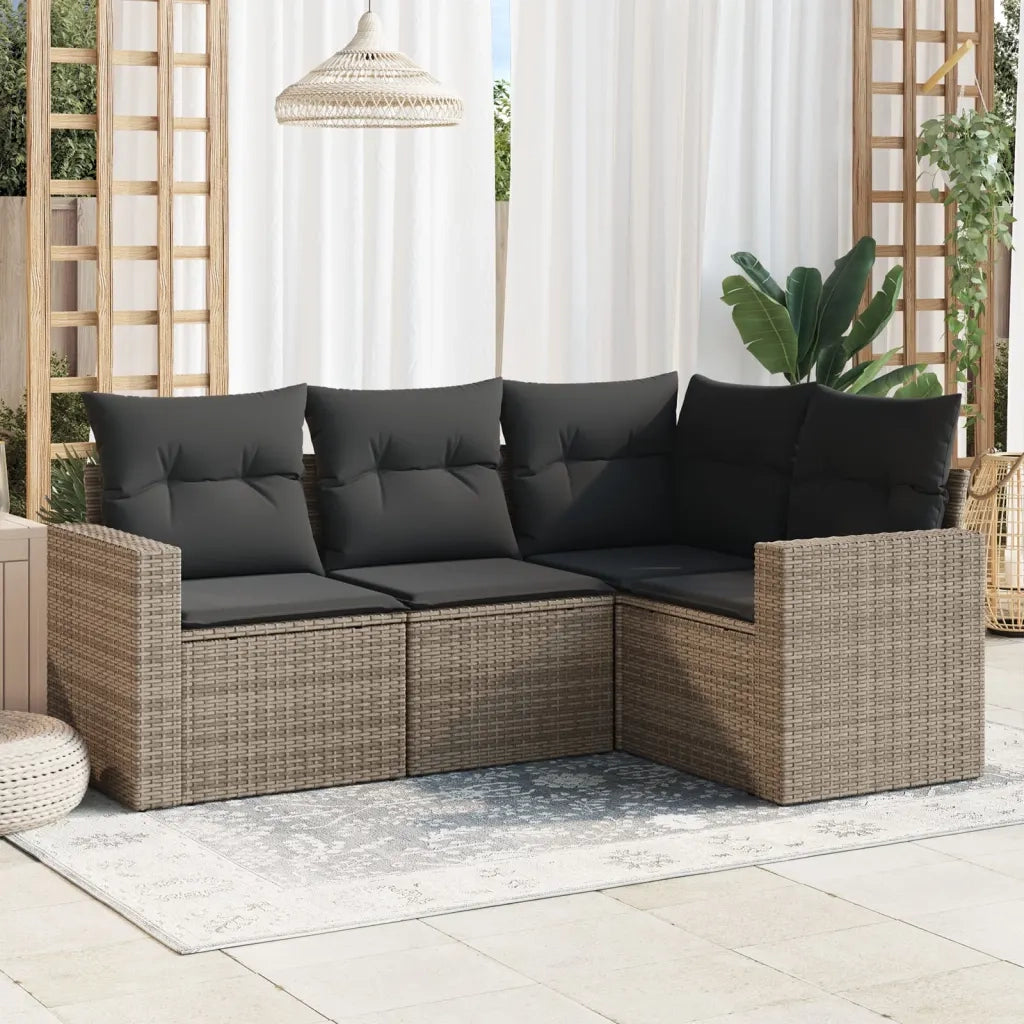 Set Divani da Giardino 4 pz | Set Salotto da Giardino con Cuscini in Polyrattan Grigio
