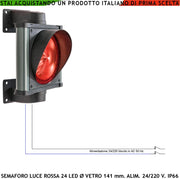 Semaforo Luce Rossa 24 Led Rossi 24/220 5 W Alta Luminosità Securvai Omologato Corpo in Profilato di Alluminio IP66 Diametro luce 141 mm Supporti di Fissaggio Orientabili 360 ° da Parete in ABS Segnalazione di Stop
