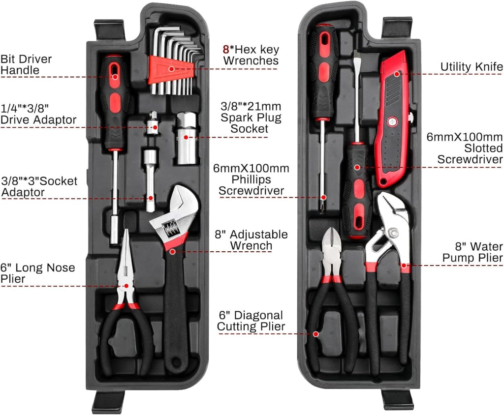 Cassetta Attrezzi Completa 95 pezzi Set Attrezzi, Valigia Utensili Portatile con Custodia in Plastica, Kit di attrezzi per Riparazioni Quotidiane di Casa Ufficio Auto