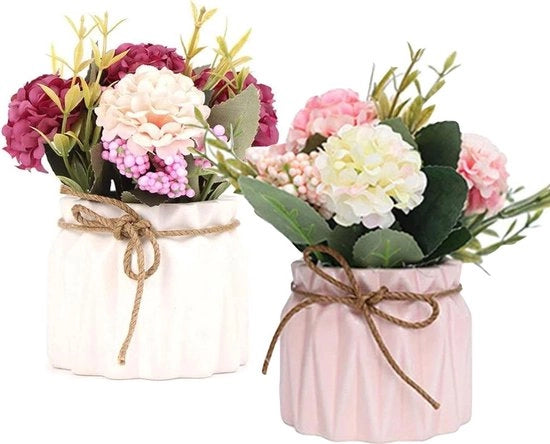 Decorazioni di Festa Fiori in Vaso - Hortensia Fiori di Seta Buste - Vaso Ceramico - Festa a Casa Ufficio Matrimonio Decorazioni di Tavola