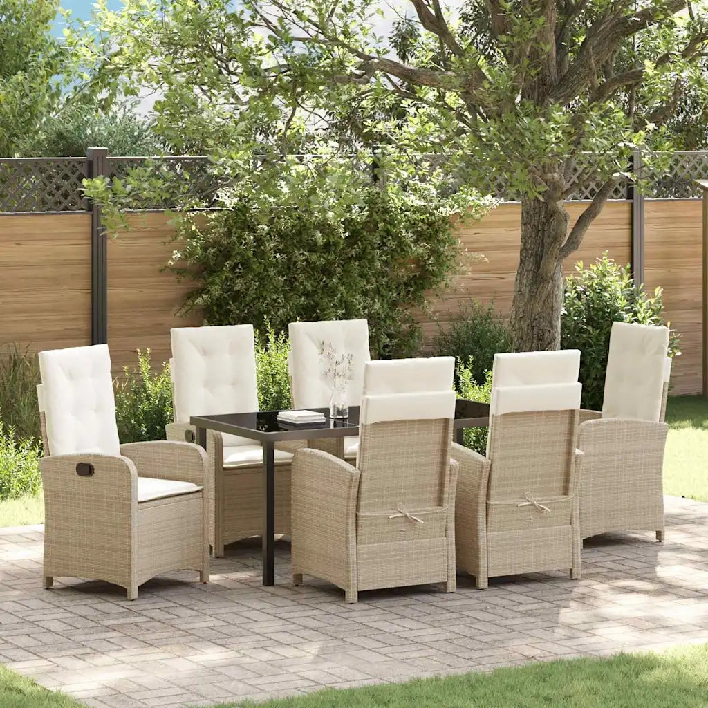 Set da Pranzo per Giardino con cuscino 7 pcs Beige polyrattan