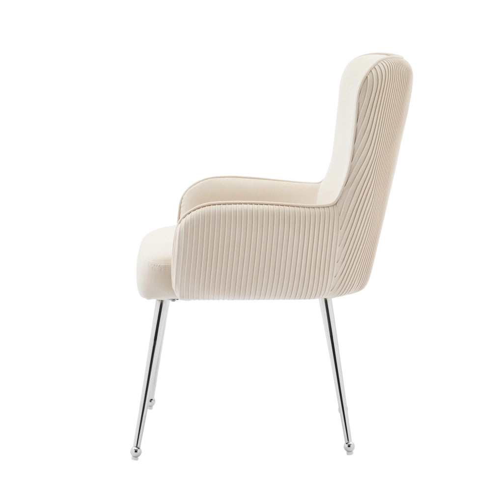 Set di 2 sedie in velluto beige con braccioli e supporto lombare