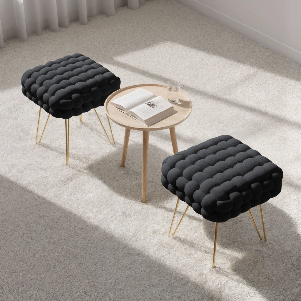 Pouf sgabello in velluto intrecciato 38 cm DOTTY Nero