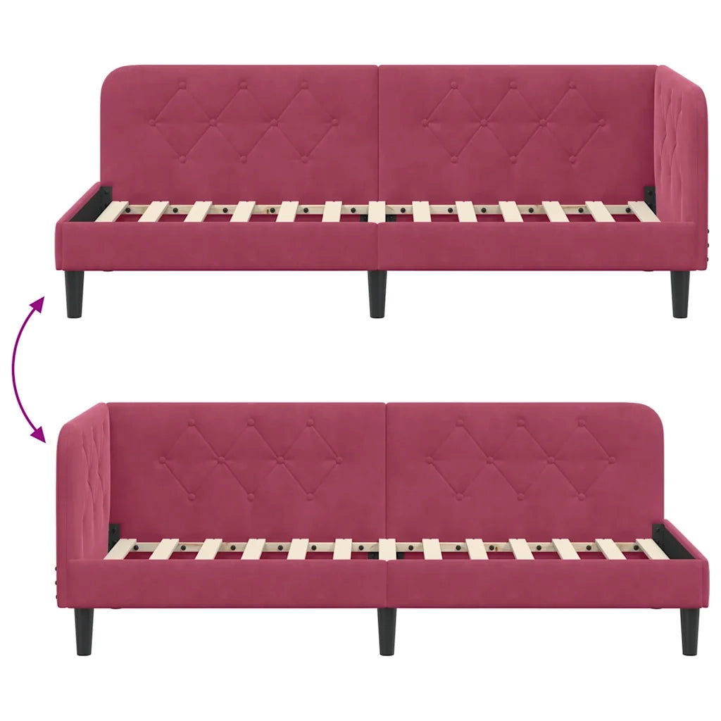 Cornice del letto ad angolo Rosso Vino 80 x 200 cm Velluto 42016590