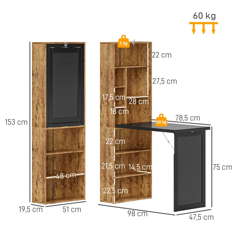 Scrivania con libreria e scaffale regolabile, postazione computer e lavagna ¨C zephmum ¨C 98x51x153cm, marrone