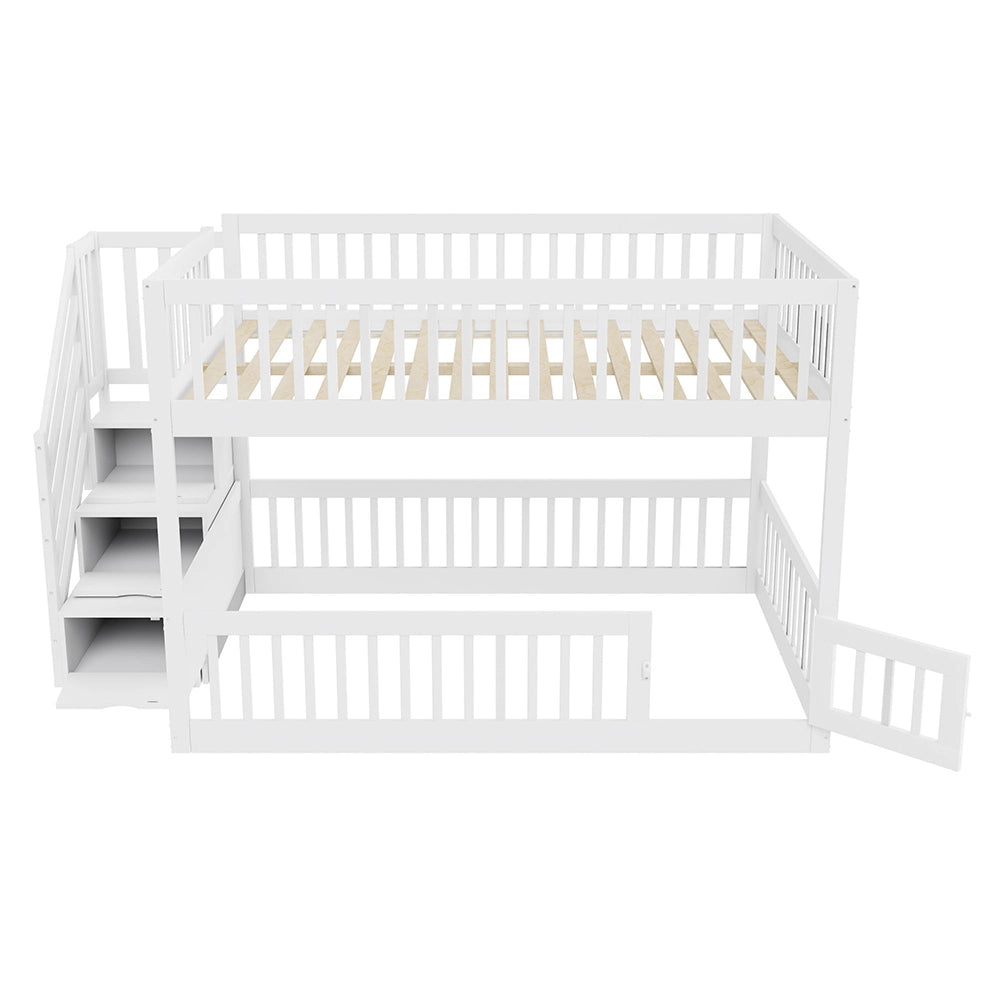 Letto a castello-Xylo-140x200cm, cassetti, scala, legno bianco