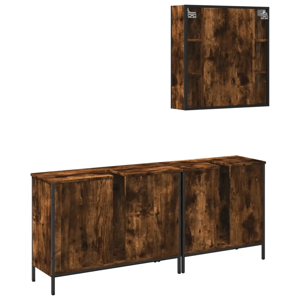 Set Mobili da Bagno | Armadio da bagno 3 pz Rovere Fumo in Legno Multistrato