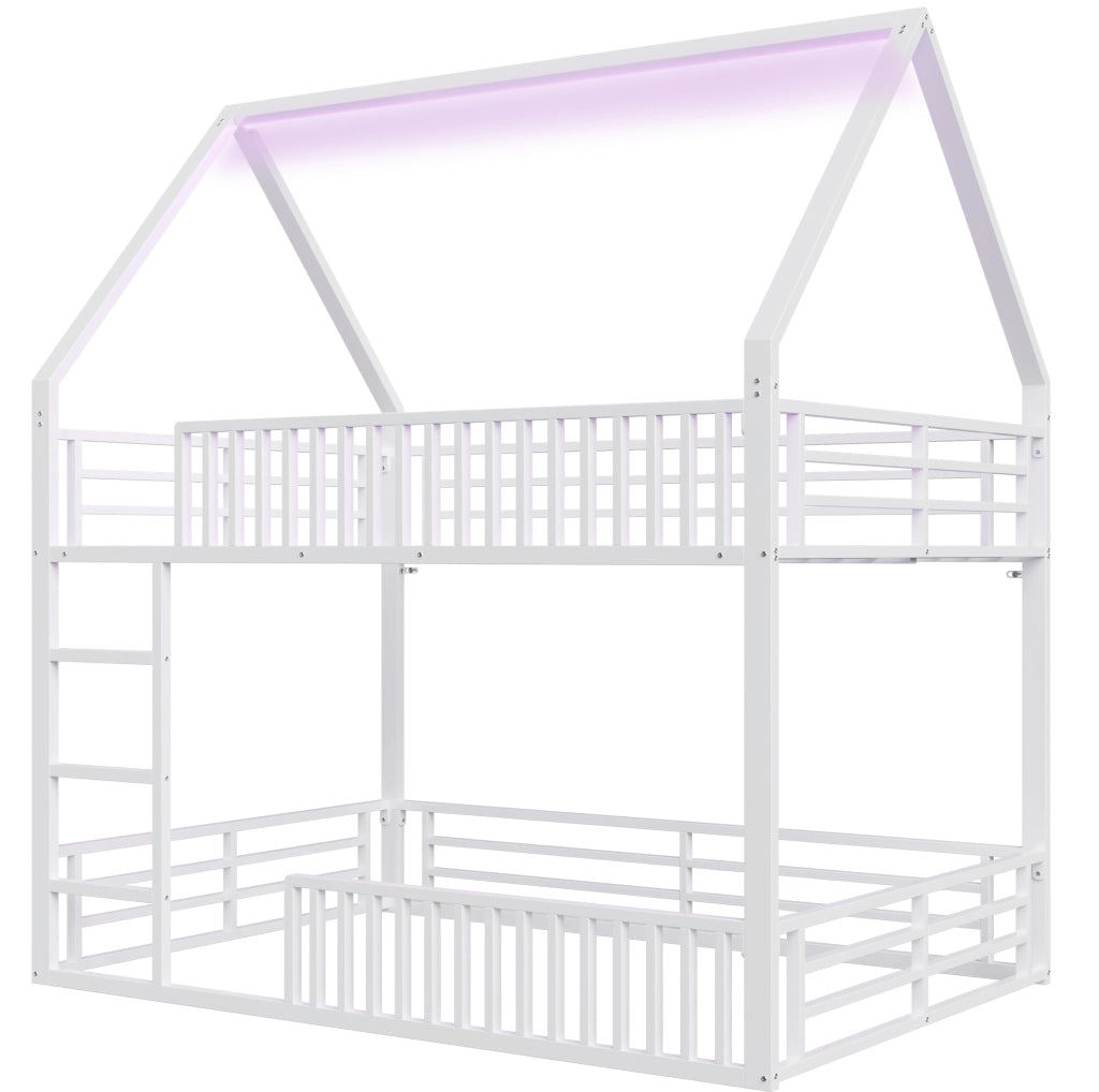Letto a castello a casetta 140x200 cm in metallo bianco con LED