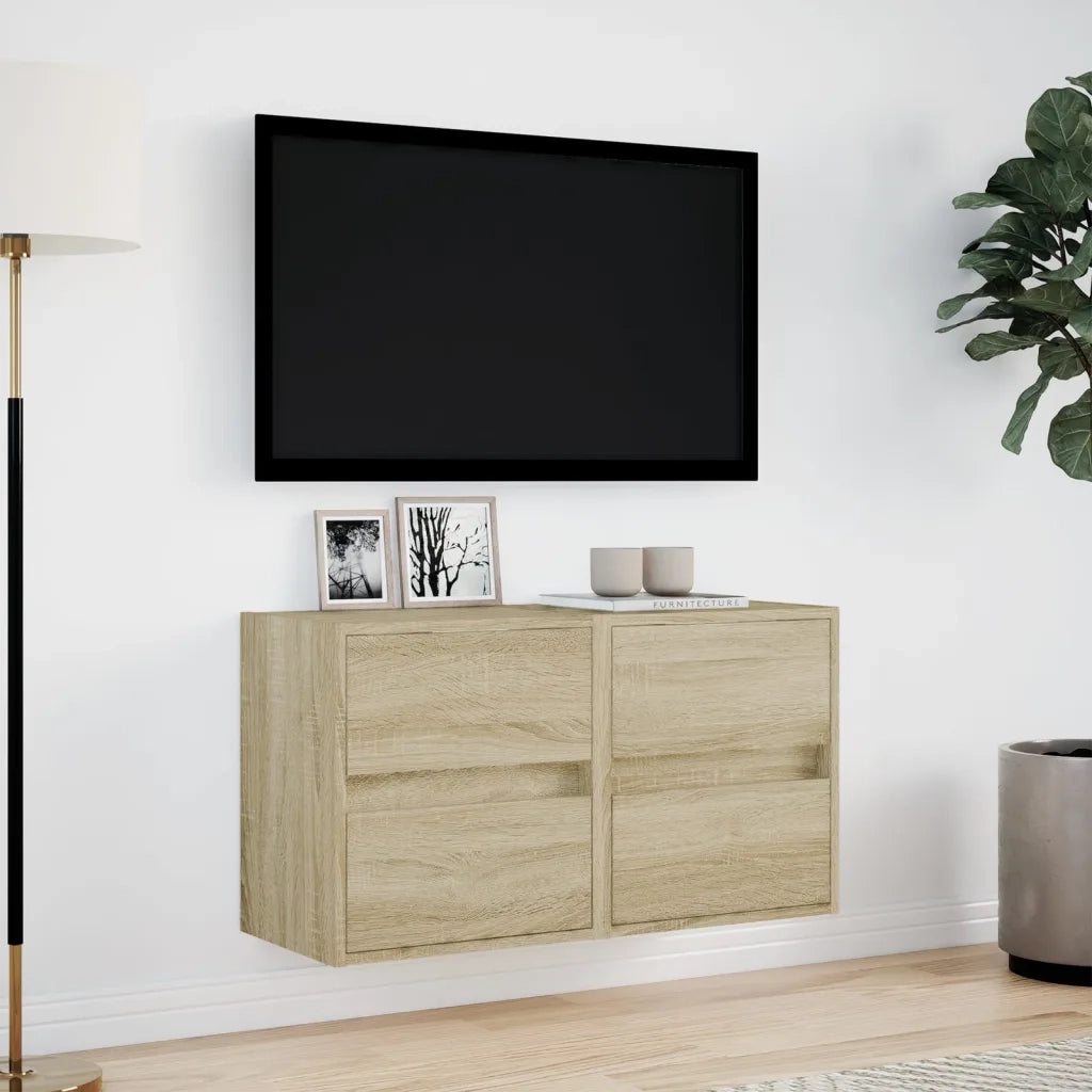 Mobili TV a Parete con Luci LED 2pz Rovere Sonoma 41x31x45 cm