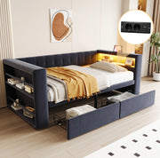 Letto multifunzione 90x190 cm con LED, presa e cassetti