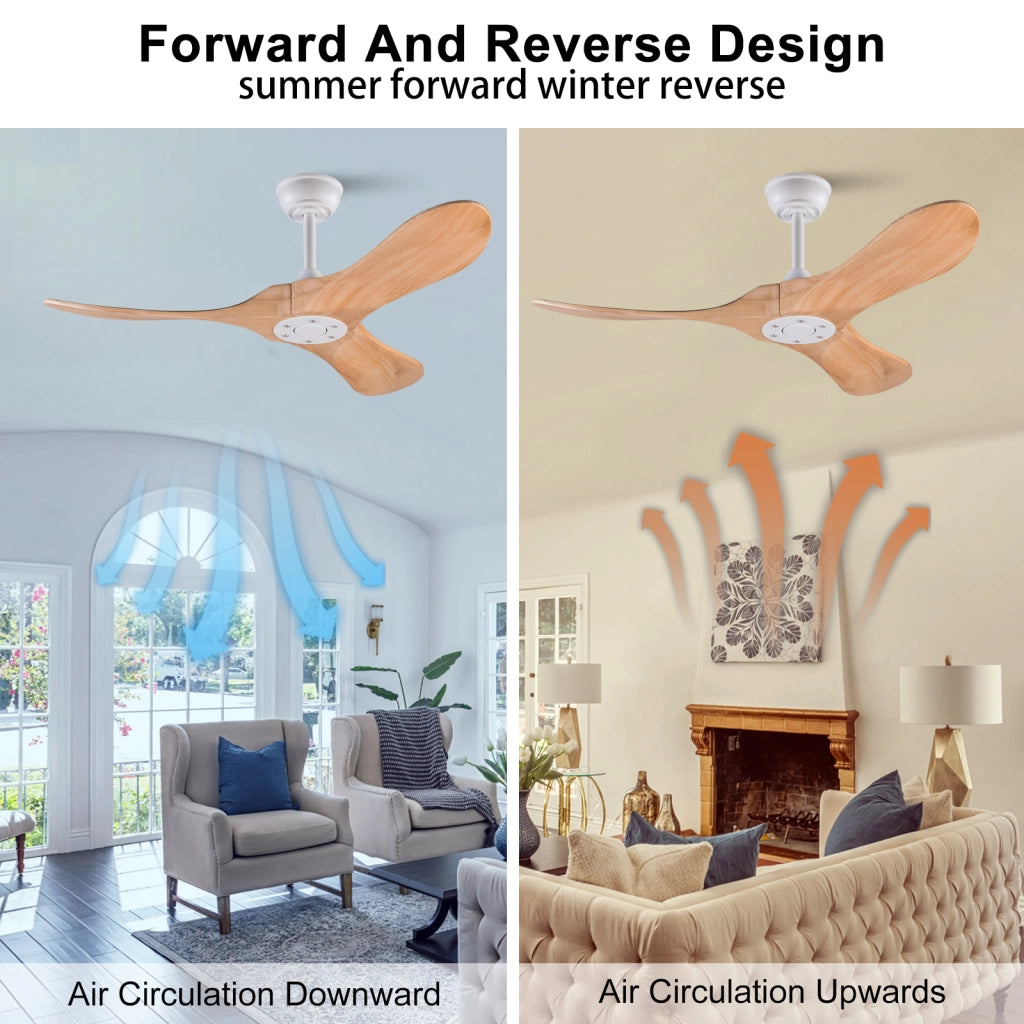 Ventilatore da soffitto 42 pollici, 3 pale legno, design ad elica, funzione memoria, telecomando, finitura noce, per terrazze e soggiorni