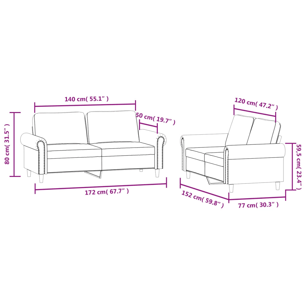 Set di Divani 2 pz con Cuscini Grigio Chiaro in Velluto 3202210