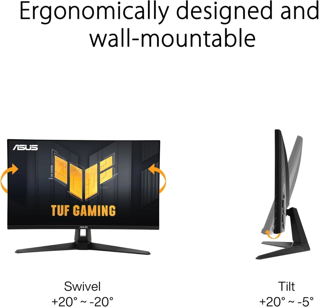 ASUS TUF Gaming VG27AQ3A Monitor Gaming 27” pollici, QHD (2560x1440), 180Hz, Fast IPS, Sincronizzazione ELMB, 1ms (GTG), FreeSync Premium, G-Sync, Overdrive variabile, 130% sRGB, Nero