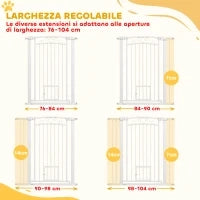 Cancellino per Cani Regolabile con Estensioni e Porta per Gatti, 76-104x106cm, Bianco