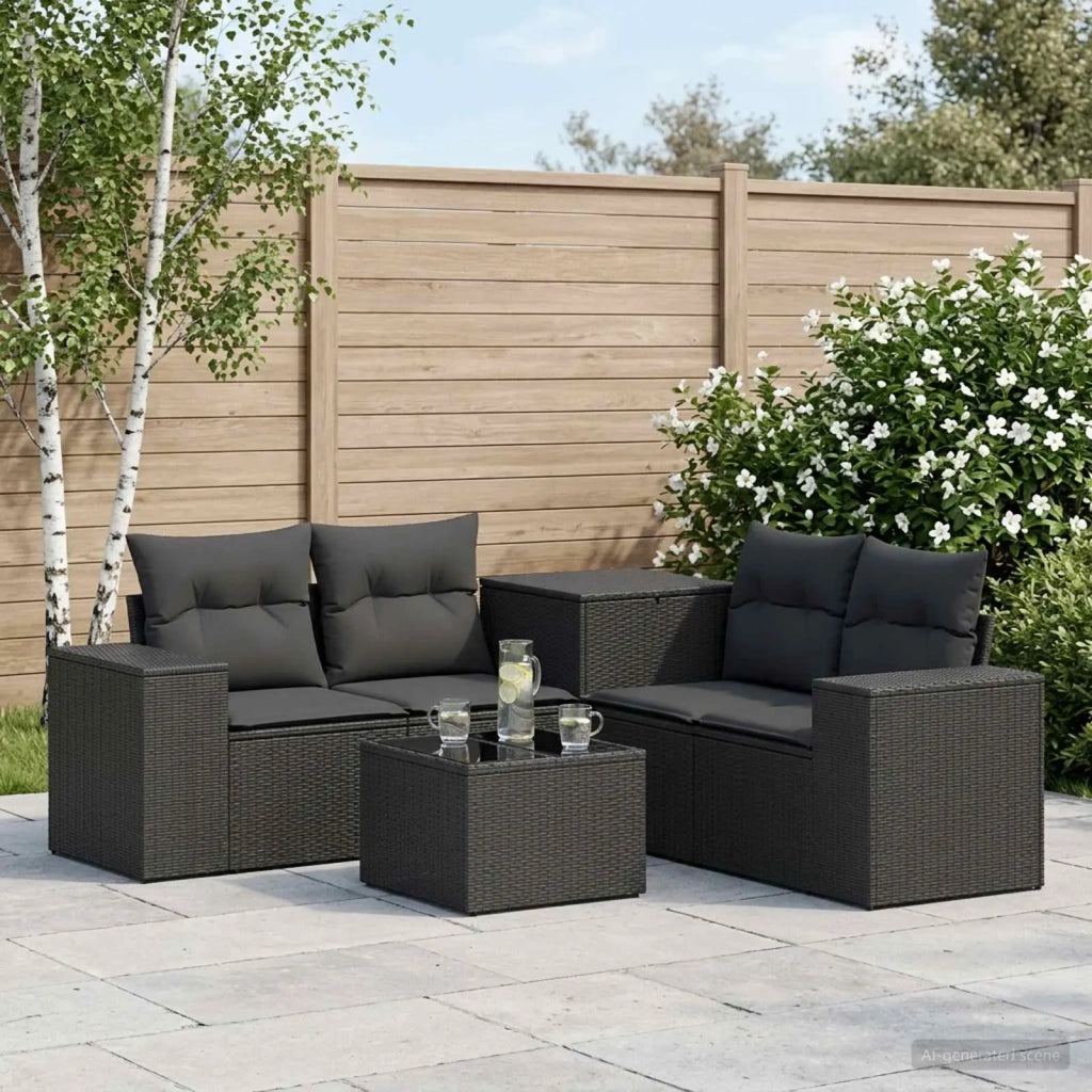 Set di divani 6 pz Nero Rattan sintetico e Acciaio 3447553