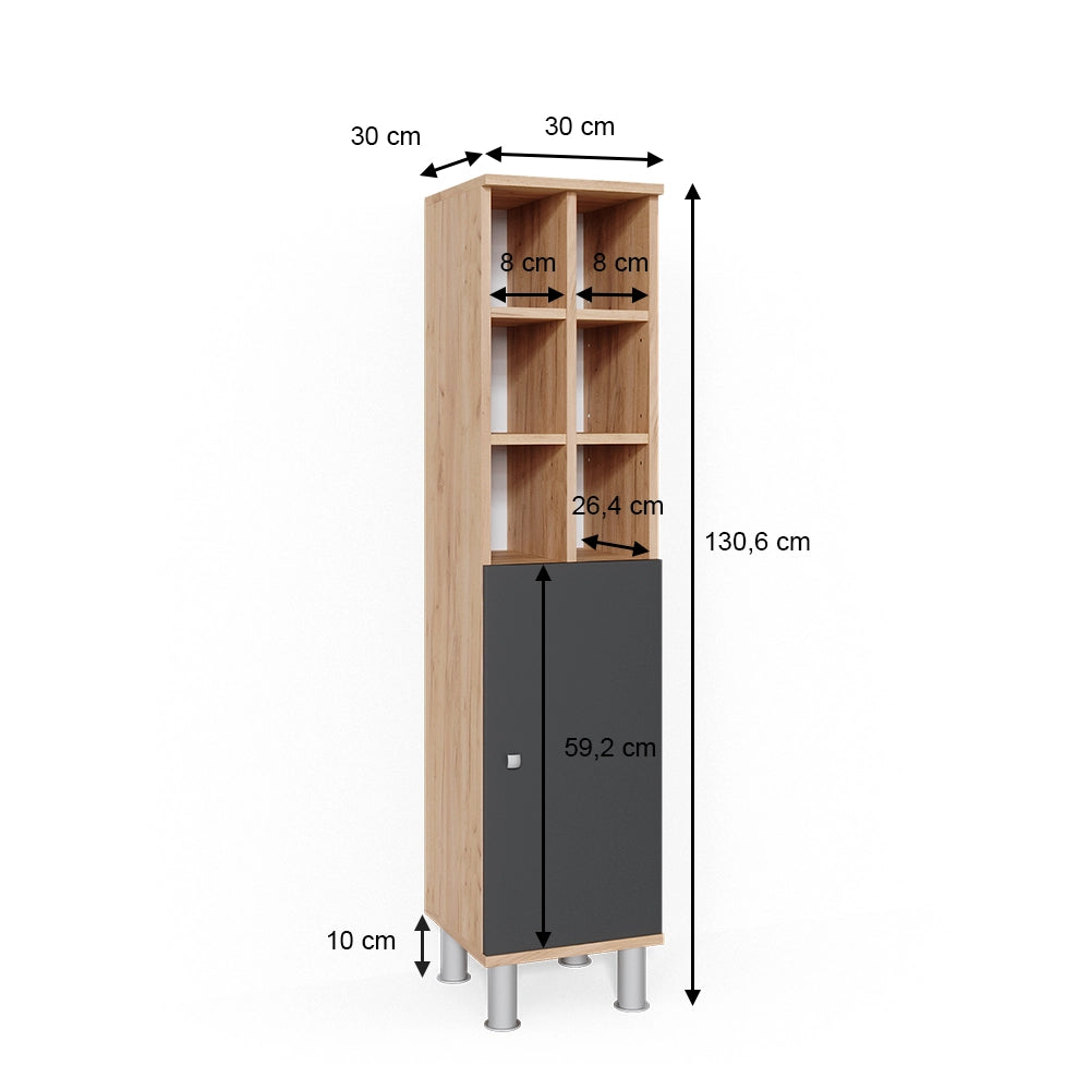Mobiletto bagno Fynn Antracite 30 x 130.6 cm porta grande Vicco