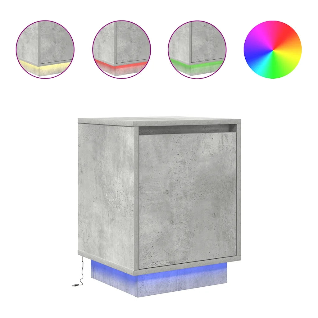 Comodino | Armadio da Notte | Mobiletto da notte con Luci LED Grigio Cemento 38x34x50 cm