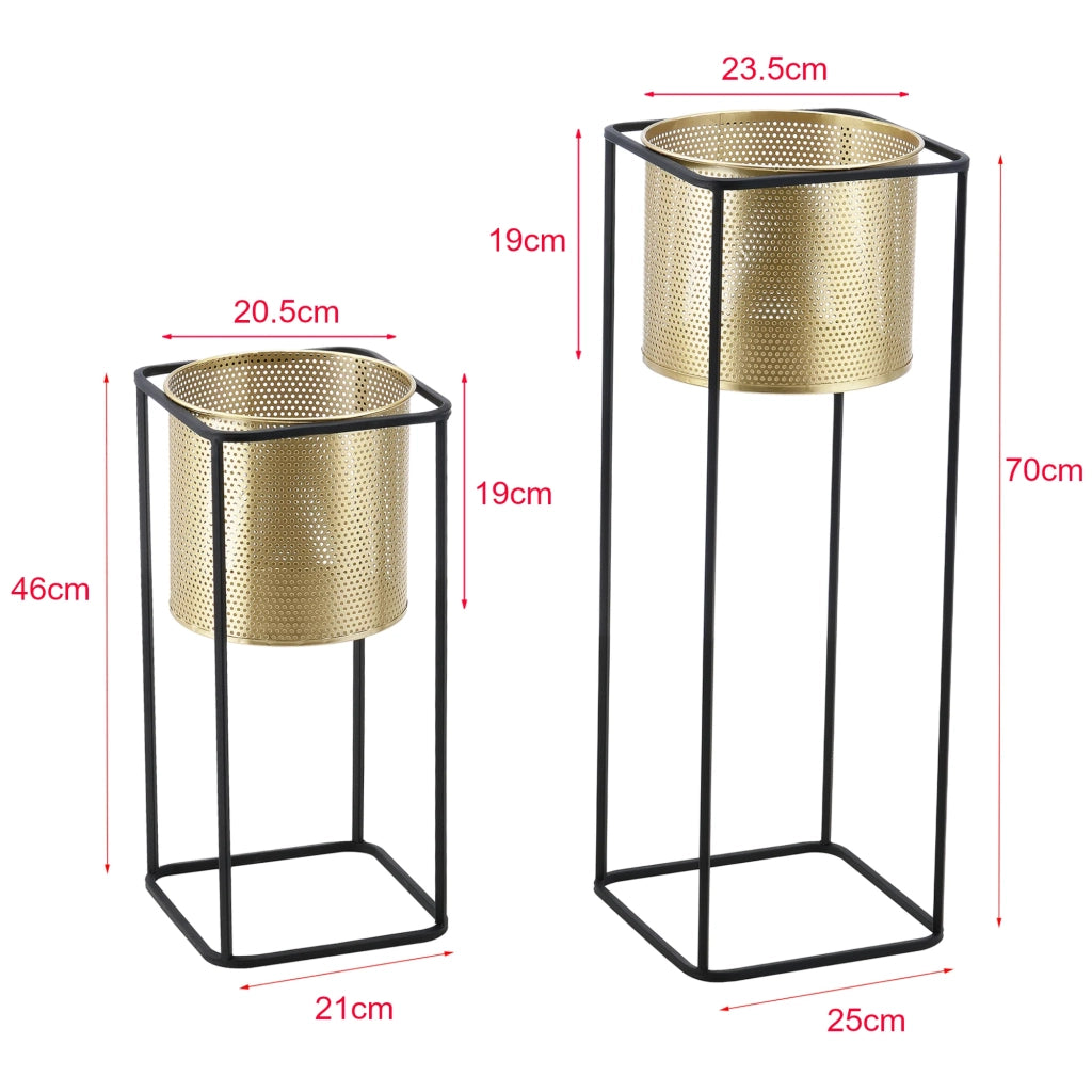 Set di 2 supporti per piante coprivaso vaso per fiori fioriera vaso metallo diverse misure nero e oro 03_0005770
