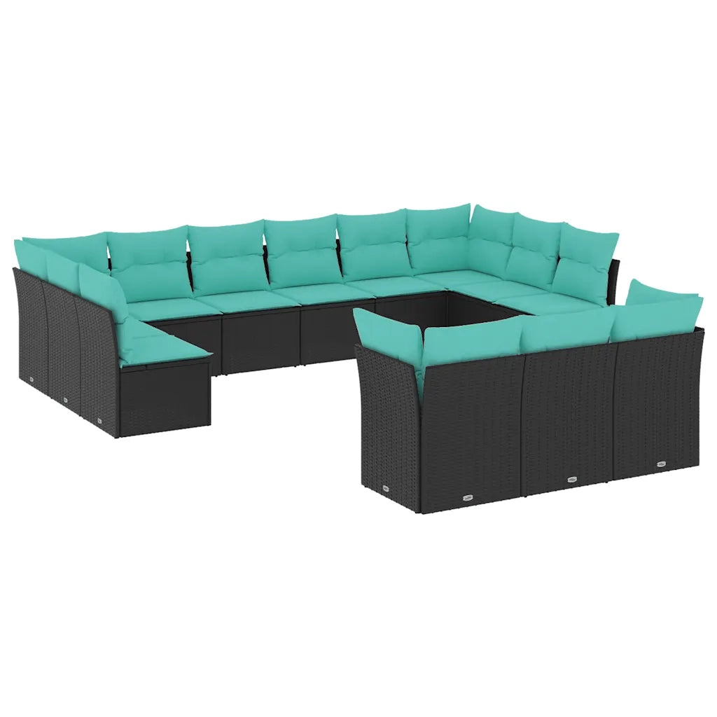 Set Divani da Giardino 13 pz con Cuscini Nero in Polyrattan 3218447