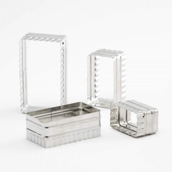 Set per biscotti in acciaio inossidabile, rettangolare, con bordo ondulato, 6,4 x 3,7 - 11,4 x 6,7 cm, argento
