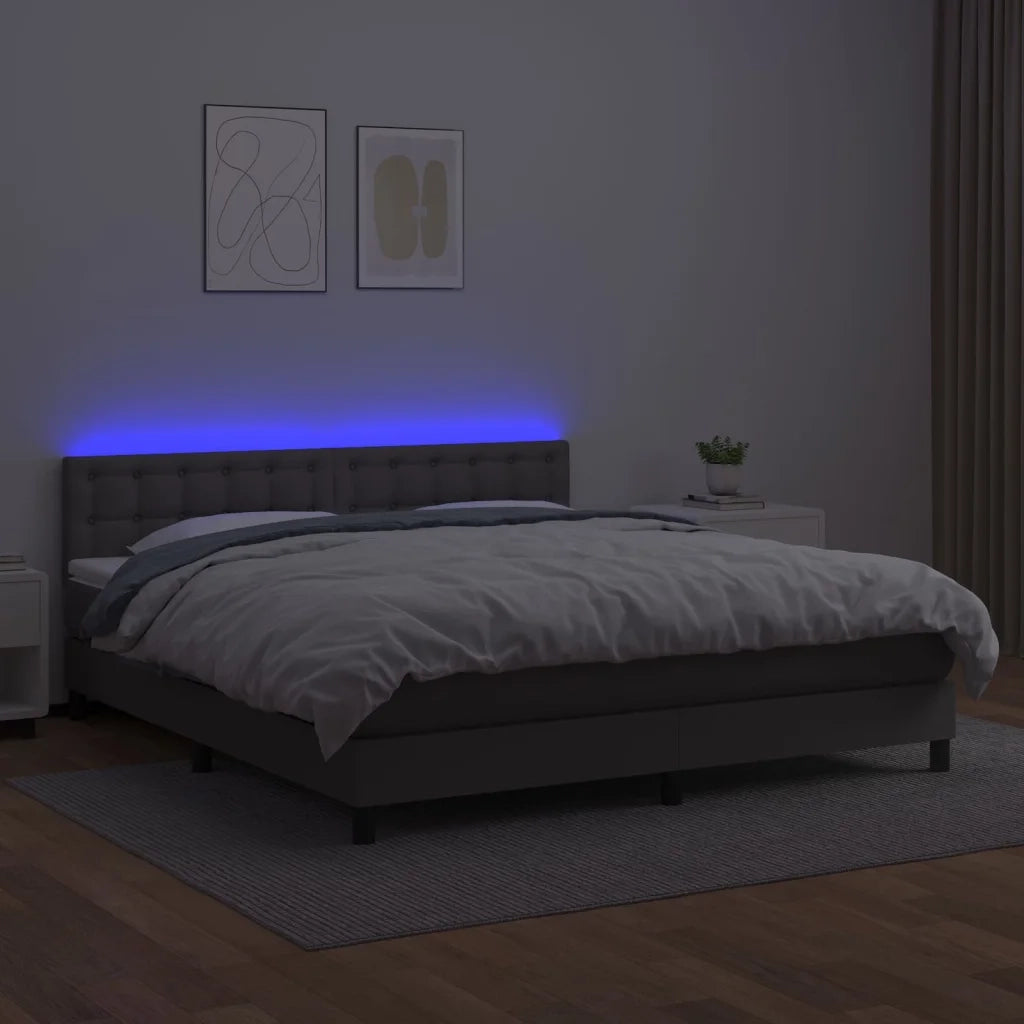 Giroletto Molle con Materasso e LED Grigio 180x200cm Similpelle 3134241