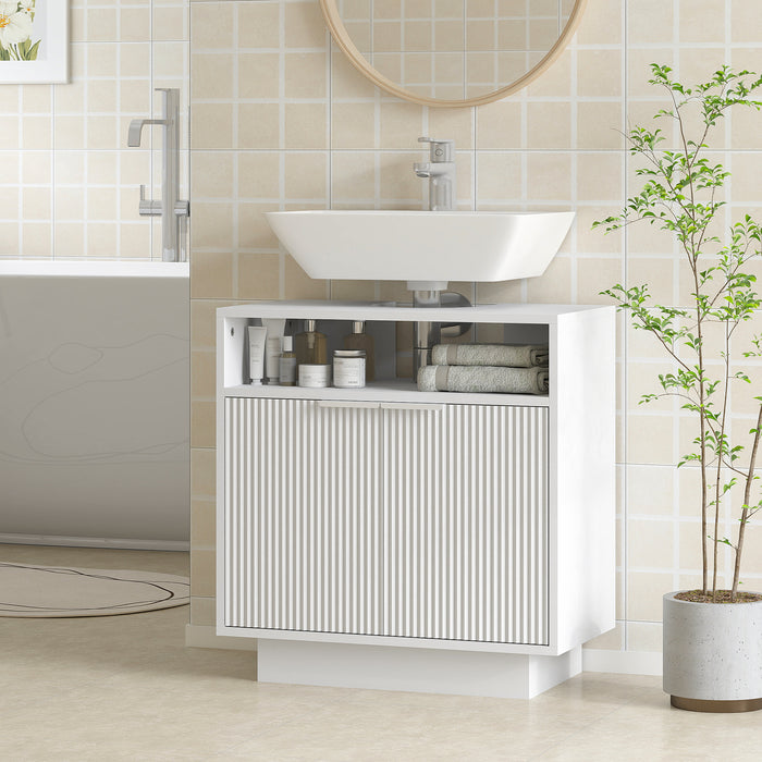 Mobile Sotto Lavabo Bagno 60x33x63 cm Ante Design Canettato in MDF Bianco