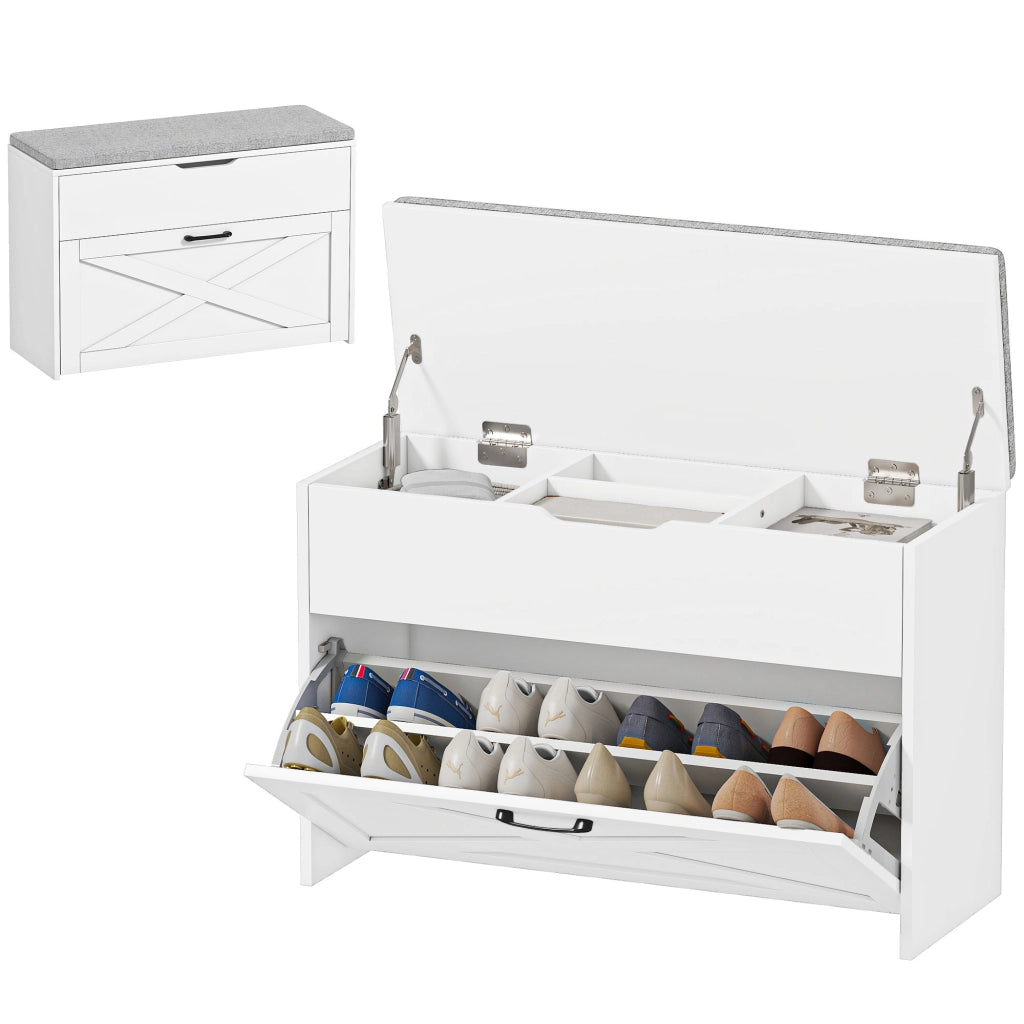 Panca Scarpiera con Cassetto ¨C Xylo ¨C Bianco, 8 Paia, 80x30x55 cm