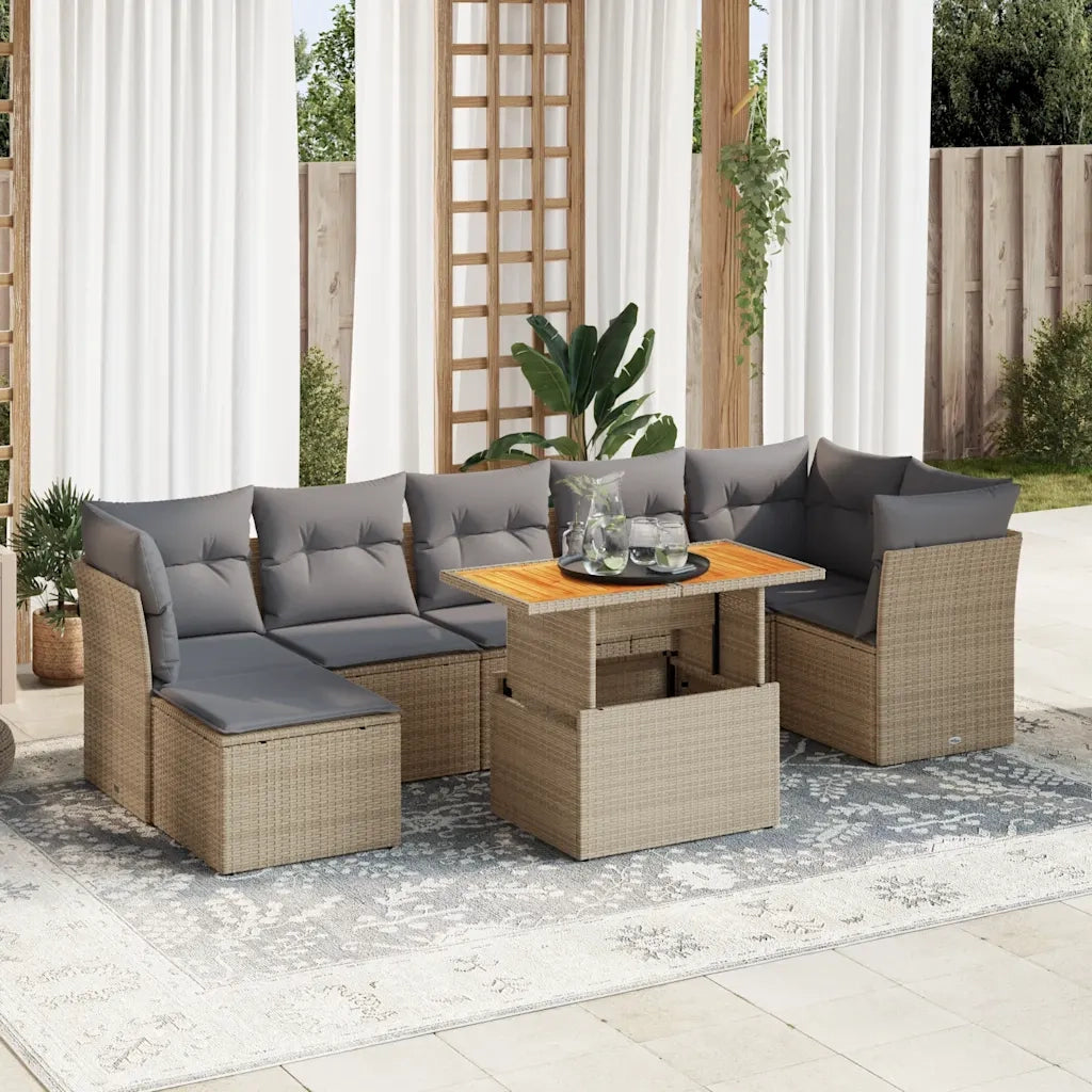vidaXL Set Divano da Giardino 8 pz con Cuscini Beige in Polyrattan
