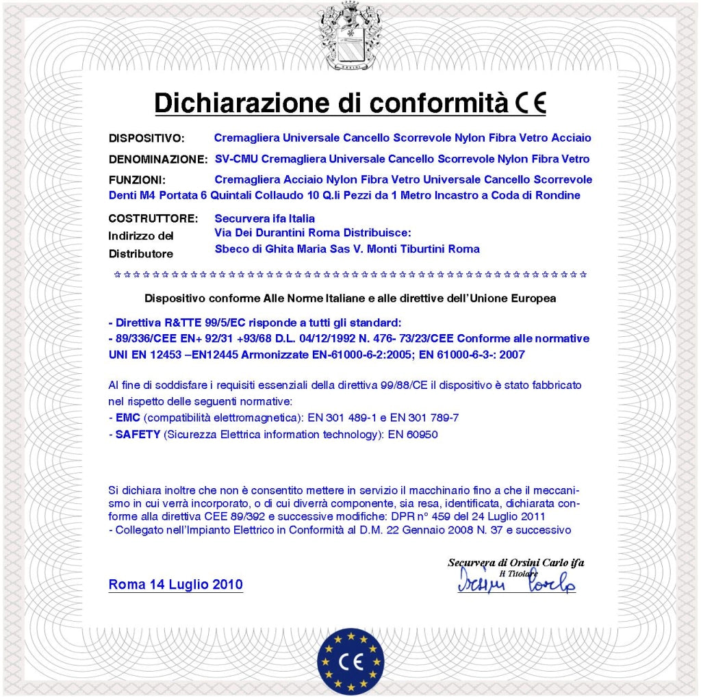 Cremagliera Antirumore Universale M4 da 1 Metro Denti in Nylon Antiusura Con Anima in Acciaio Portata Garantita 6 Q.li 6 Bulloni Collaudo 10 Q Ricambio Cancello Scorrevole Giunture a Coda di Rondine