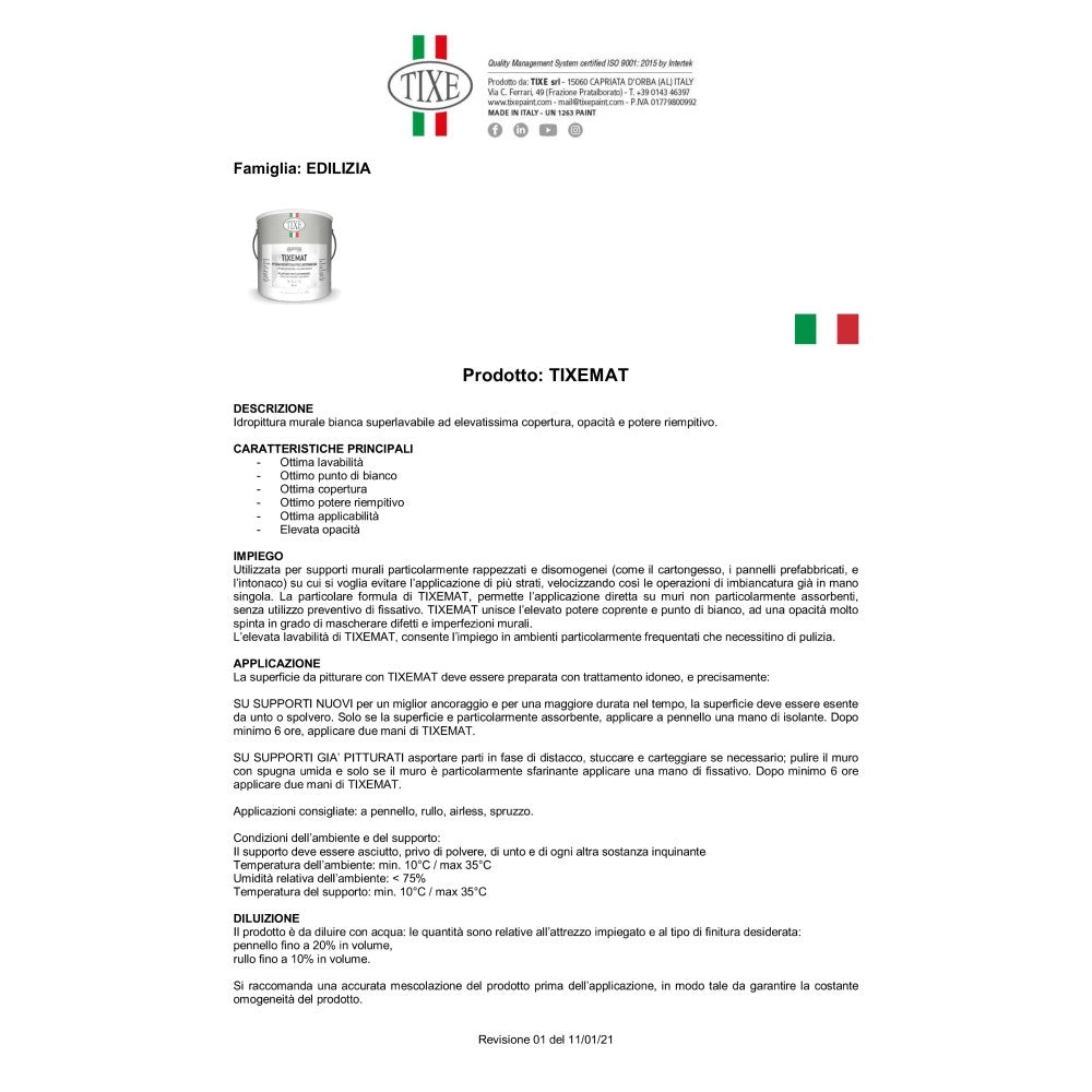 Tixe tixemat 4lt idro pittura bianca opaca riempitiva supercoprente per interni