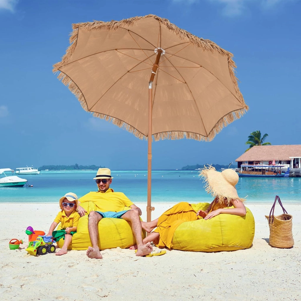 Ombrellone in Paglia PP da 200 cm, Ombrellone da Spiaggia Hawaiano con Inclinazione Regolabile, con Base Pieghevole, Borsa per il Trasporto, per Giardino Piscina
