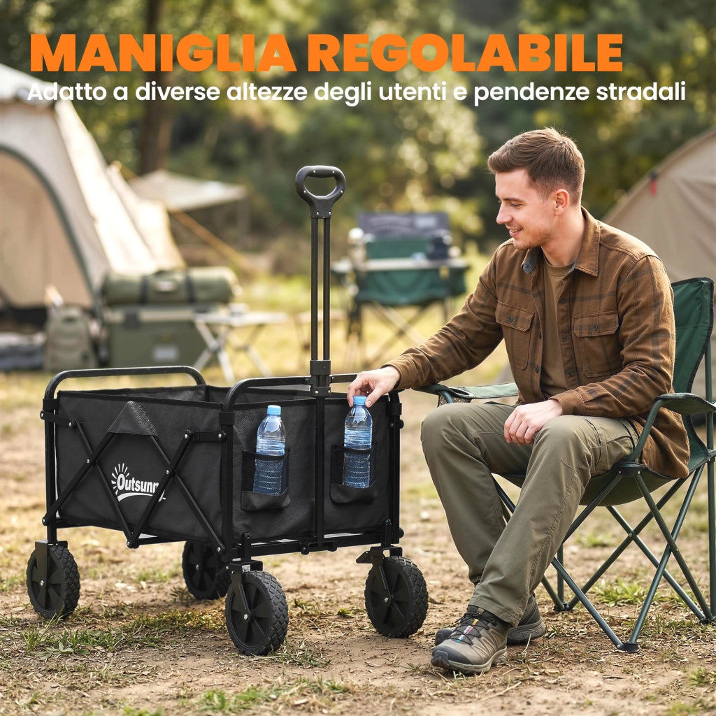 Carrello da Giardino Pieghevole ¨C zephmum ¨C Nero, 90L, con Manico Regolabile e Portabicchieri