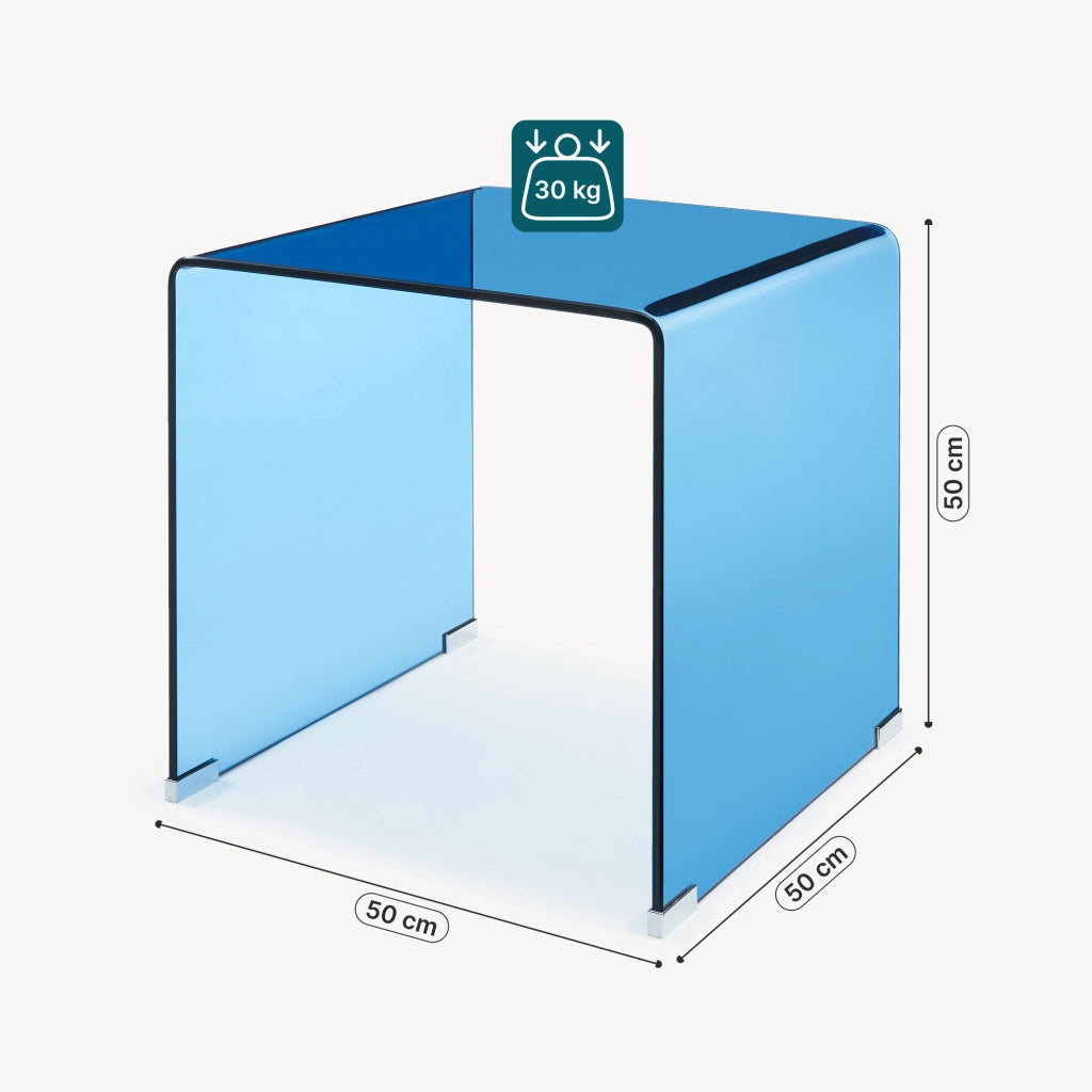 Tavolino da Salotto Varlofrek in Vetro 50 x 50 x 50 cm - Blu [en.casa]