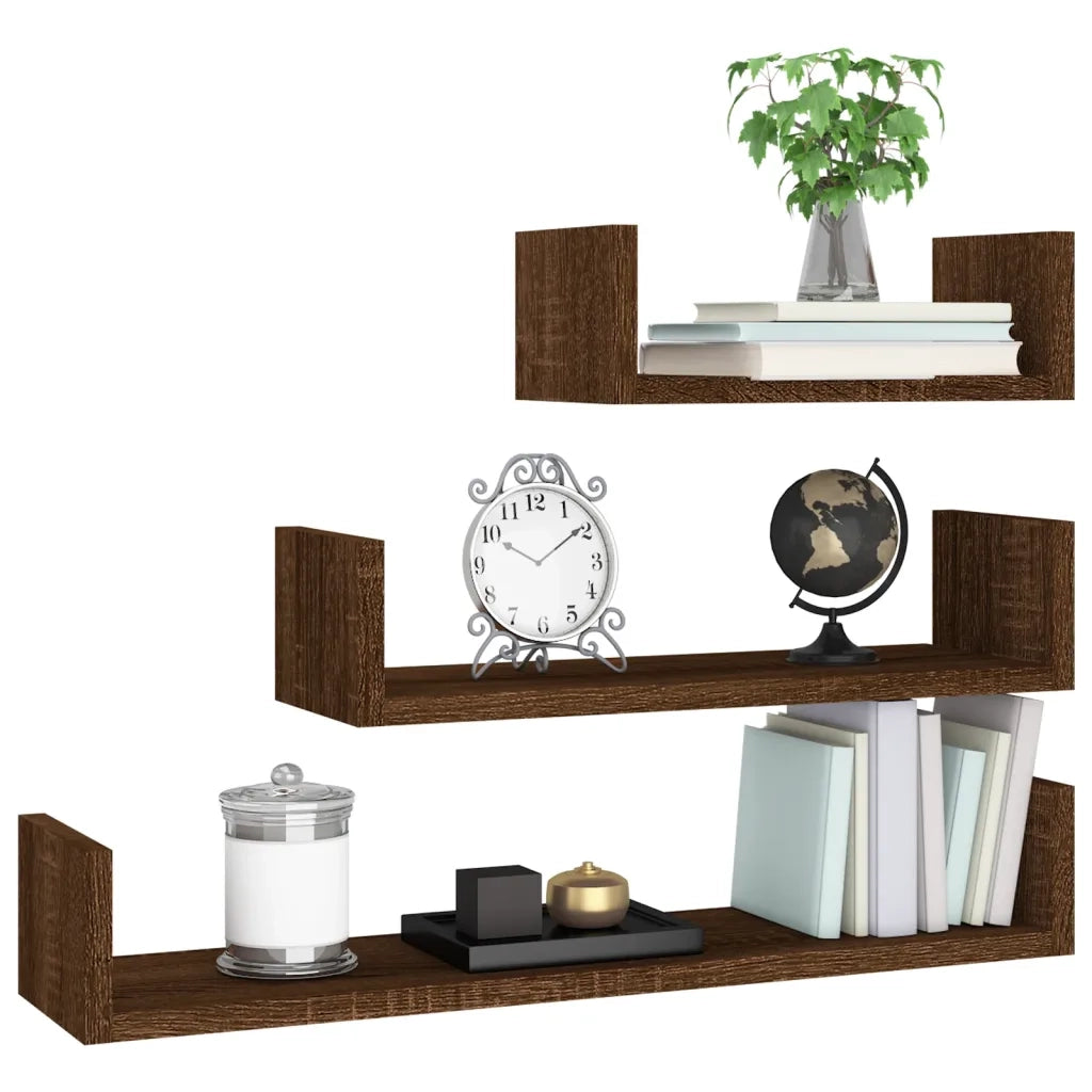 Mensole Espositive Parete 3 pz Rovere Marrone Legno Multistrato 815263