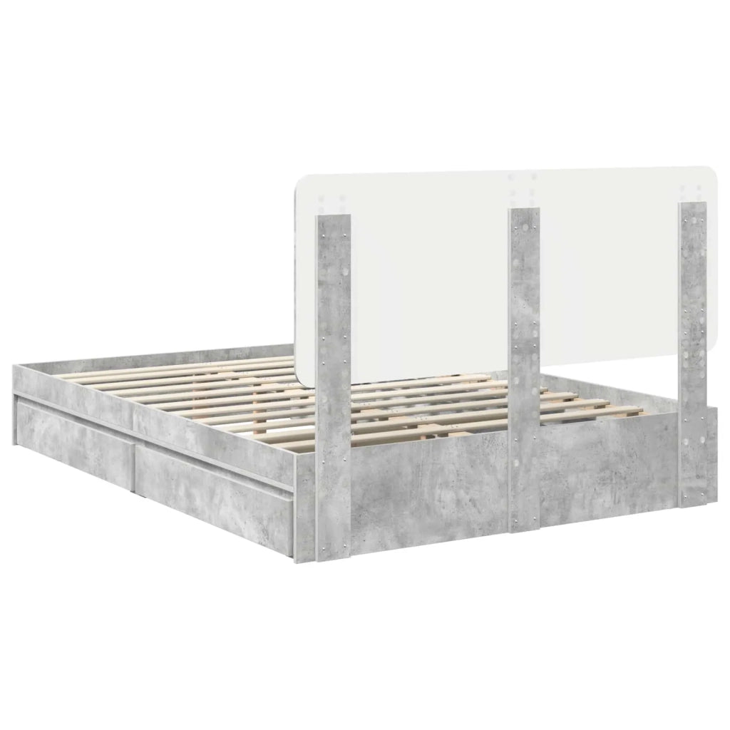 Letto con Contenitore con testiera Grigio cemento 150 x 200 cm