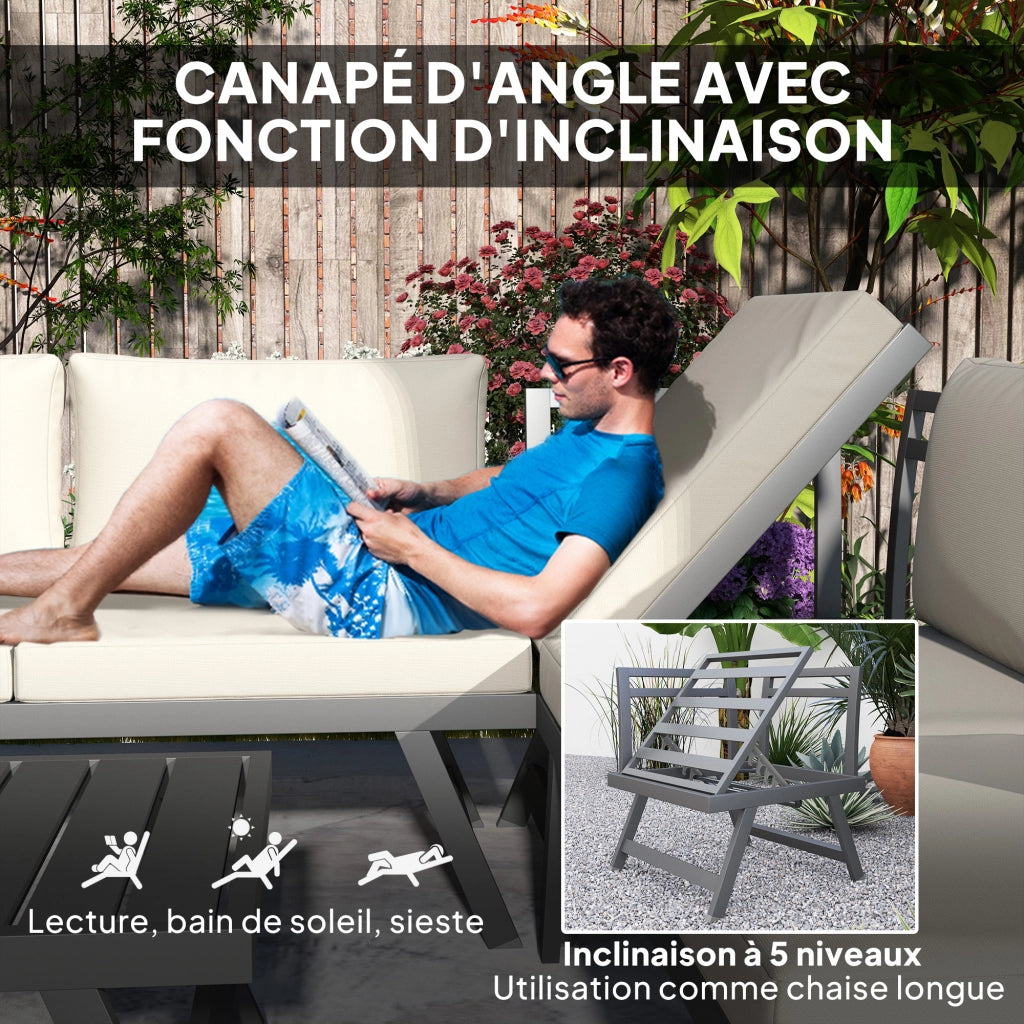Set divano da giardino angolare e letto 4 pezzi con 2 panche e tavolino ¨C zephmum ¨C polyrattan grigio
