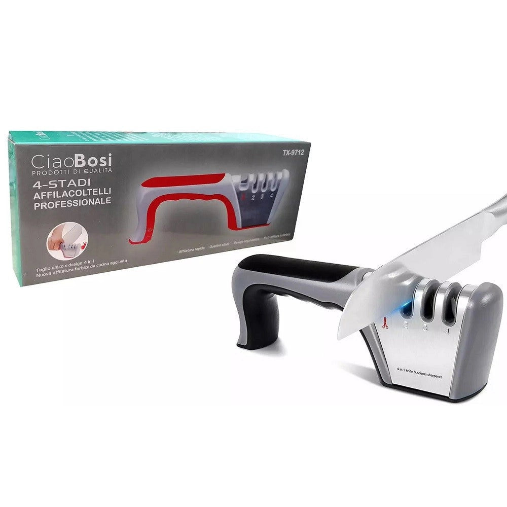 Trade Shop - Affila Coltelli Manuale Affilatore Professionale 4 In 1 Affilacoltelli Tx-9712 -
