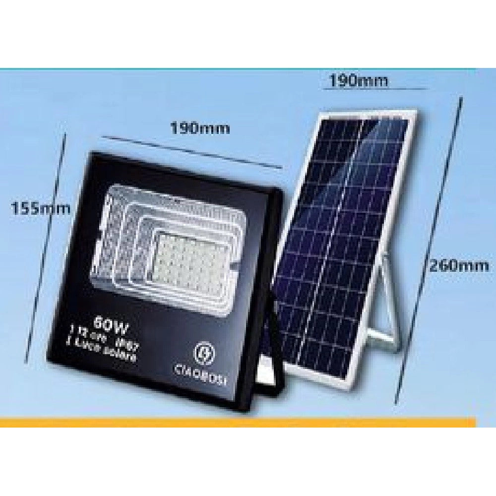 Trade Shop - Faro Faretto Led Pannello Solare Fotovoltaico 60w Con Crepuscolare Ip67 Led-9014 -