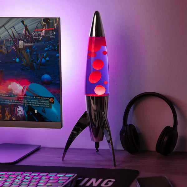 Lampada di lava a razzo rosso e viola