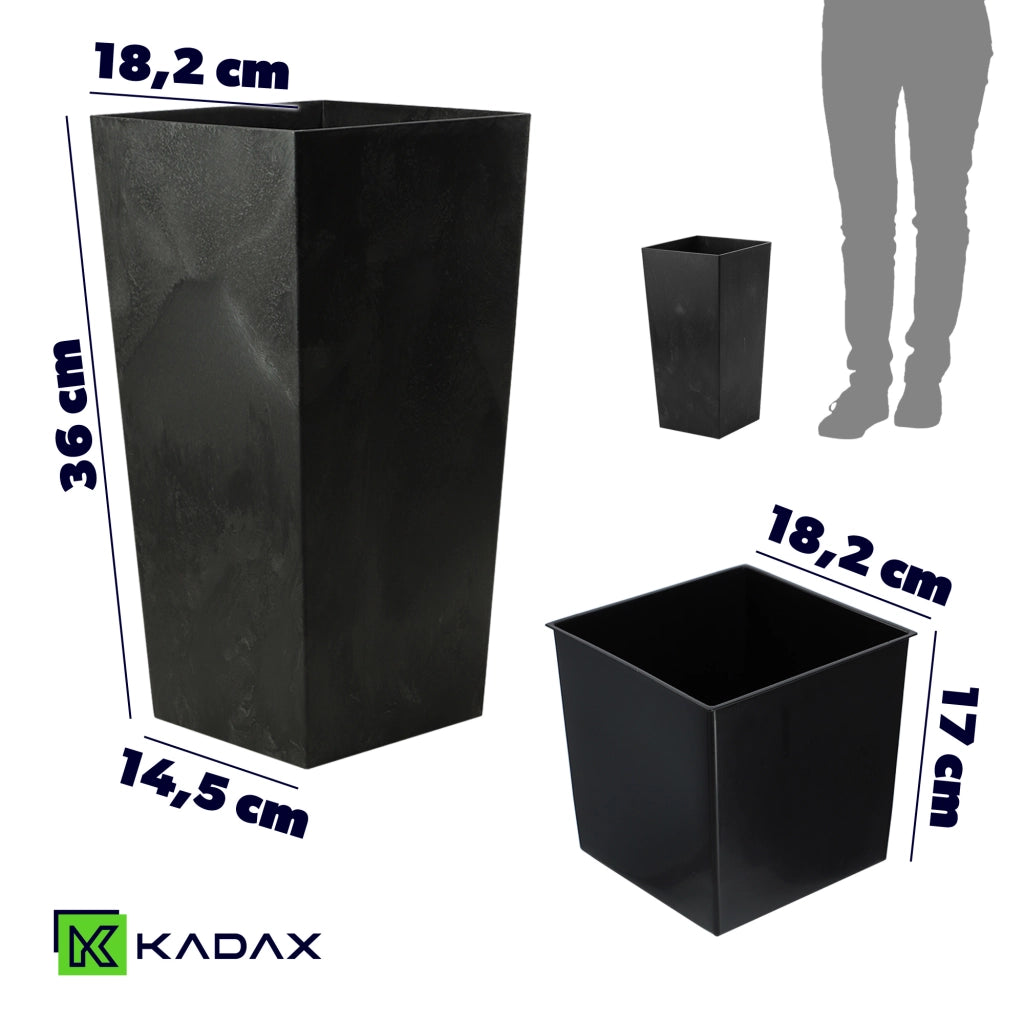 Vaso da giardino KADAX con inserto per fiori, grande e alto, nero, 19x36 cm