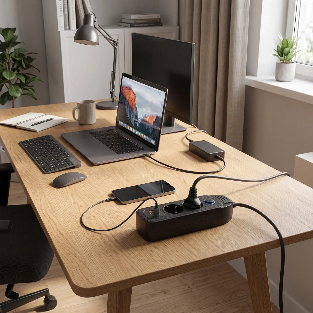 Multipresa Con Prolunga, 2 Prese + 2 Porte Usb-a + Usb-c Jnh023-2b Black