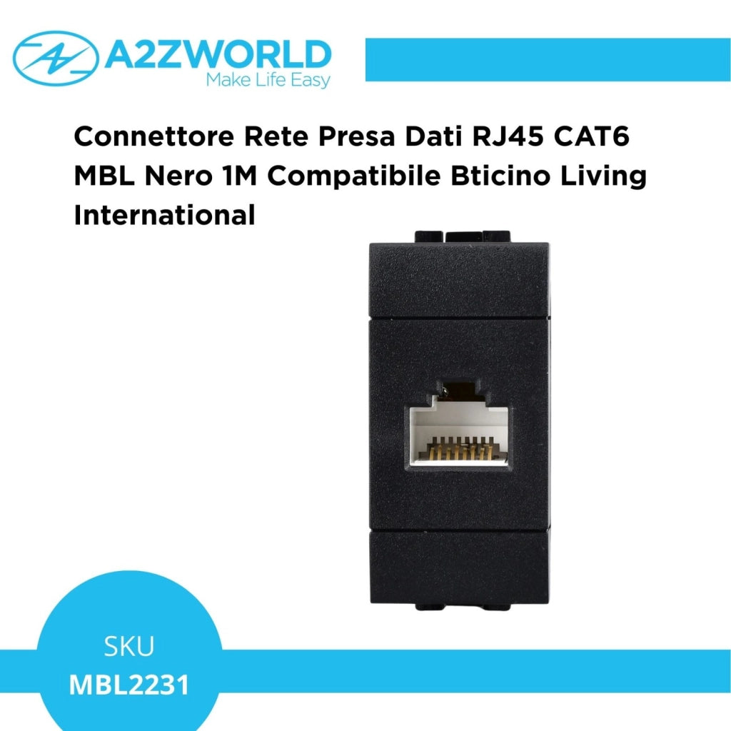 Connettore Rete Presa Dati RJ45 CAT6 MBL Nero 1M Compatibile Bticino Living International BLN2356
