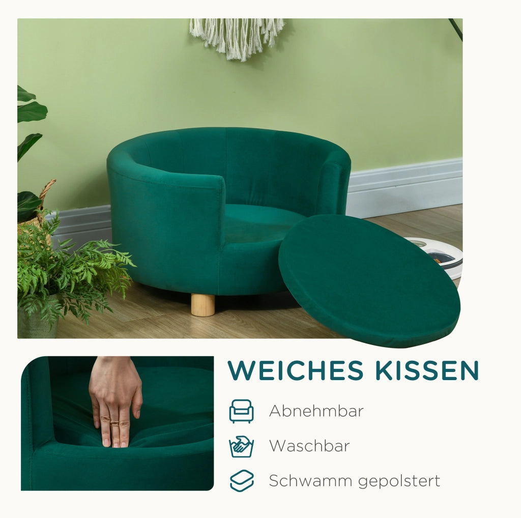 Divanetto per animali verde con gambe in betulla, 65x64 cm