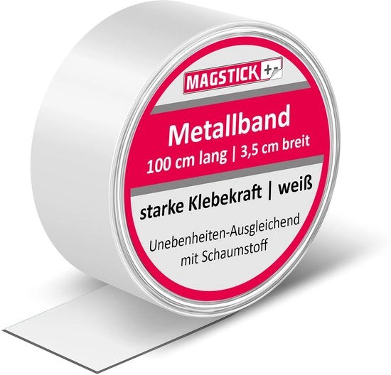 Striscia metallica 100 x 3,5 cm autofissante con schiuma | Piastra di acciaio come base adesiva per magneti | Striscia di adesione magnetica tagliabile su misura | Bianco lucido | Grande aderenza | mag063