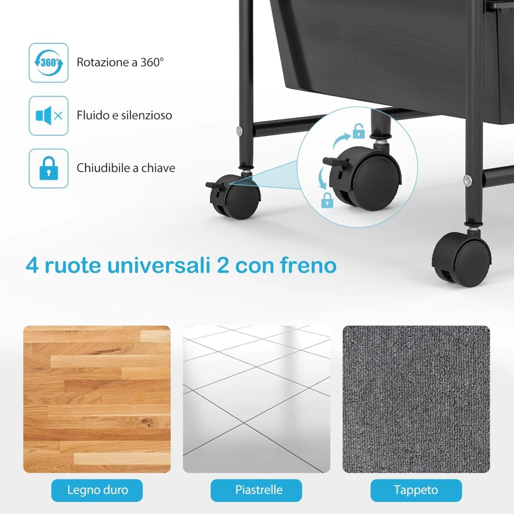 Carrello con 15 Cassetti Impilabili, Carrello di Stoccaggio con Ruote, Carello Portaoggetti per Casa e Ufficio, 63 x 37 x 87 cm (Nero 2)